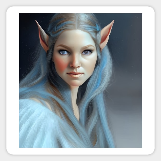 Portrait of an Elven Ice Princess Sticker by Colin-Bentham